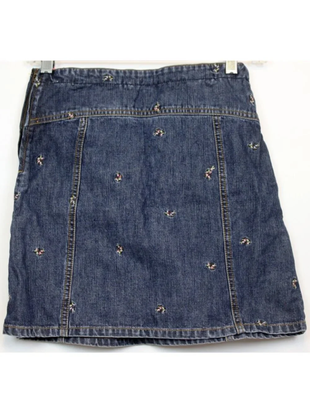 2005 Gymboree Winter Princess Dark denim Skirt Embroidered Pink Flowers sz 12